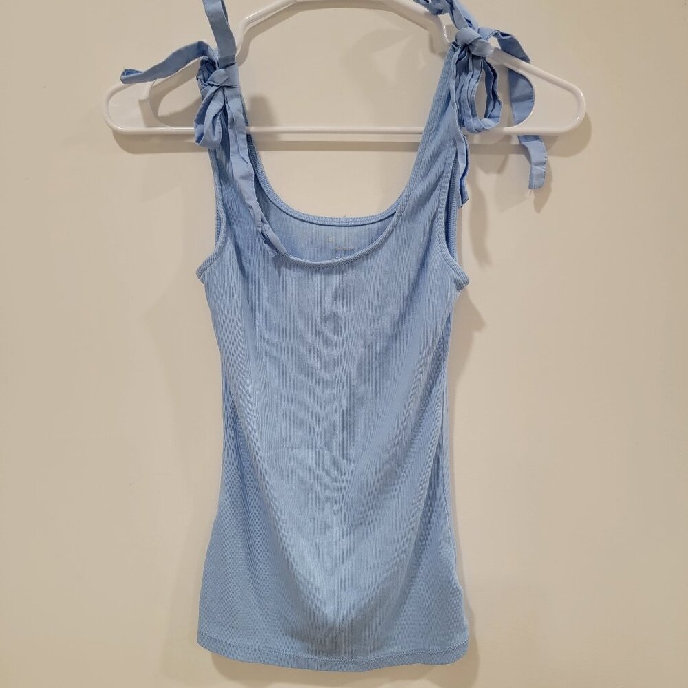 A New Day Baby Blue Ribbed Tank Top with Bow Ties Small